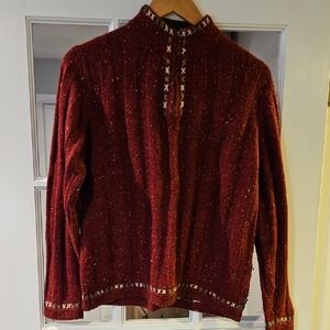 Vintage Woolrich Maroon Knit Sweater with Patterned Trim Size Small